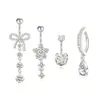 Set de 4 Piezas de Acero Inoxidable para Ombligo Transfronterizo Mariposa Flor Incrustada con Circonita Hilo Retorcido Súper Brillante Joyería para Piercing Abdominal