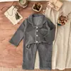 Pijama Infantil Otoño e Invierno Estilo Coreano Cuadros Terciopelo Conjunto de Ropa para el Hogar para Niños y Niñas, Pantalones de Manga Larga para Niños Pijama Cálido