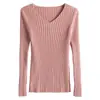 Camiseta básica de punto de manga larga de algodón puro para mujer, suéter de cuello en V, corte ajustado, adecuada para usar como prenda exterior o para capas, nuevo top de punto