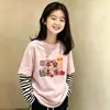 Camiseta de manga larga de dos piezas de imitación para niñas 2026 primavera/otoño elegante camiseta básica de algodón puro para niños mayores