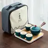 Infusor de Chá para Preguiçosos em Cerâmica Barro Preto Conjunto Automático de Chá Conjunto Pequeno Pote Portátil de Viagem com Alça Lateral Bandeja de Chá Chá Gongfu