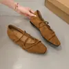 Zapatos Retro Mary Jane para Mujer Planos de una Sola Pieza Punta Cuadrada Correa Cruzada Gamuza Bailarinas Estilo Suave Estilo Versátil Zapatos para Mujer