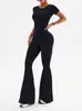 Mono de yoga sin costuras personalizado transfronterizo, pantalones de fitness de una pieza acampanados, pantalones de yoga deportivos de cintura alta para realzar los glúteos