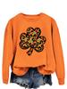 Top Casual Versátil Europeo y Americano para Mujer Verde Trébol Estampado de Leopardo Moda Primavera y Otoño Nueva Moda Sudadera Versátil