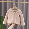 Jaqueta Ollie de Veludo Outono e Inverno Infantil Roupa Externa para Meninos Estilo Coreano Quente Peça Única de Veludo com Zíper e Capuz Cardigan Jaqueta Tendência