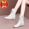 Produtos genuínos botas curtas de salto plataforma de couro genuíno para mulheres outono e inverno novas versáteis bico redondo que aumentam a altura botas estilo Martin botas de couro para mãe