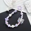 Funda de Teléfono Móvil Color Macarrón con Correa Estilo Ins Japonés y Coreano Cadena para Teléfono Móvil con Flor de Perlas Pulsera con Lazo para la Muñeca