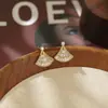 Brincos de Prata Banhados a Ouro 18K com Agulha de Prata e Zircônia em Formato de Leque, Novo Estilo Chinês, Brincos Lindo Exquisitos e Únicos para Mulheres