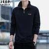 Camiseta de manga larga JEEP SPIRIT otoño para hombre, casual, holgada, cuello alto, suéter con cuello, cremallera media alta, color liso