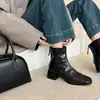 Botines de Moda Versátiles de Temperamento para Mujer, Punta Cuadrada, Tacón Grueso, Piel de Cordero con Textura de Cocodrilo, Cremallera Trasera, Cómodos, Botas Martin, Invierno 2024