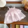 [En Stock] Xq262592 Vestido Infantil Kidsren 2026 Llegada de Verano Malla Perlada Rosa Vestido de Princesa Hoja de Loto