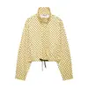 Chaqueta Corta de Mujer con Cuello Alto de Lunares y Cordón Tendencia Otoño Personalizada Corta Casual Estilo Transfronterizo Europeo y Americano