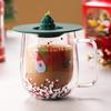 Nueva Taza de Vidrio Navideña con Tapa Taza de Vidrio de Doble Aislamiento Alto Valor de Color Rojo de Internet Vaso de Vidrio de Muñeco de Nieve para Café