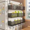Estante lateral de almacenamiento para estante de refrigerador de cocina, soporte multifuncional de múltiples capas para condimentos y film transparente para uso doméstico montado en la pared
