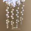 Aretes de poste plateados con diamantes y borlas de perlas, lujo ligero, alta gama, elegantes, modernos, exquisitos, aretes versátiles para mujer al por mayor