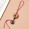 Colgante de Campana de Moneda Tallada de Madera de Azufaifo Rayada por un Rayo con Espíritu de Montaña y Cordón, Colgante para Bolso Estilo Chino, Llavero de Coche