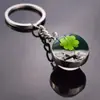 Chaveiro de Trevo de Quatro Folhas Fluorescente, Chaveiro de Bola de Cristal Brilhante da Sorte, Chaveiro Grande de Cristal de Trevo de Quatro Folhas Giratório