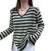 Estilo Transfronteiriço Decote V Fenda Tricô Protetor Solar Seda Gelo para Mulheres Outono Novo Solto Casual Estilo Estrangeiro Blusa Fina para Ar Condicionado