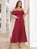 Nuevo Vestido de Noche Satinado Color Menta Francés de Hombros Descubiertos con Volantes para Mujer, Ropa Femenina Transfronteriza