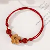 Livro Vermelho Pequeno Flor de Pessegueiro Cinnabar Cordão de Mão Madeira de Cerejeira Corda Vermelha Pequeno Cordão de Mão Pulseira Trançada da Sorte para Mulheres Estilo Nacional Pulseira Versátil