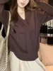 Tejido de Punto de Manga Larga Estilo Coreano Perezoso y Relajado para Mujer en Otoño e Invierno Nuevo Estilo Estilo Suave Aspecto Adelgazante con Cordones Tejido de Punto