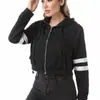 Comercio Exterior Transfronterizo Primavera y Otoño Chaqueta para Mujer Amazon Aliexpress Color Sólido Cremallera Corta Manga Larga Sudadera con Capucha de Barras Paralelas