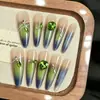 Parche de Manicura para Uñas Hecho a Mano con Piedra Verde Ojo de Gato Usable Parche de Manicura Largo Fino para Perro Manicura Removible