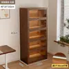 Librería a prueba de polvo de madera maciza, montada en la pared, color nogal, armario de almacenamiento, estantería de pie, estantería para el hogar