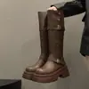 Botas Cavaleiro Versátil Maillard Botas Longas de Solado Grosso para Mulheres 2026 Outono Novo Estilo Botas de Cano Alto Conversíveis Botas Slim
