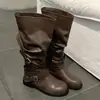 Botas Plataforma de Salto Grosso Retrô Pretas Botas Longas Femininas Novo Estilo 2026 Par Aumentador de Altura para Baixinhas Para Combinar com Saias Botas de Equitação