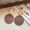 Estilo Étnico Agulha de Prata Peça Oval de Madeira Brincos Redondos Moda Simples Retrô Versátil Brincos de Tarraxa Nicho Brincos de Luxo