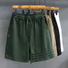 Pantalones Cortos Deportivos Rayados Negros para Hombre, Pantalones Cortos de Cinco Puntos Rectos de Verano Modernos Estilo Americano, Pantalones Cortos Casuales Sueltos de Talla Grande de Longitud Media