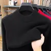 Suéter de punto para hombre con cuello alto medio de mezcla de lana para comercio transfronterizo, engrosado y cálido para otoño e invierno, tejido base de color liso para hombre