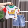 Ropa de Verano para Niños 2025 Nuevo Estilo Conjunto de Dos Piezas de Manga Corta Traje de Mezclilla Spider-Man para Bebés y Niños Ropa de Moda