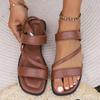 Sandálias Rasteiras para Mulheres 2024 Primavera Novo Exportação Tamanho Grande Moda Praia Sandálias Romanas Cor Pura Sapatos Confortáveis Femininos