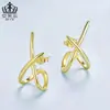 Aiful Estilo Minimalista Chic Clip para Oreja Cruzado en Forma de X Material Chapado en Cobre Aretes de Perno de Plata 925 Personalizados para Mujer