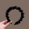 Faixa de Cabelo Antiderrapante de Cano Alto com Presilha de Organza, Tiara com Dentes Pontiagudos e Strass, Acessório de Cabelo Feminino de Alta Qualidade com Borda Larga Ondulada