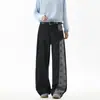 Diseño Estilo Americano con Bloques de Color y Estampado Integral de Estrellas, Jeans Negros Rectos Estilo Urbano para Pareja, Hombres y Mujeres