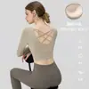 Ropa de Yoga para Mujer 2026 Nuevo Estilo Manga Larga Top Deportivo de Pilates con Almohadillas en el Pecho y Espalda Cruzada Transpirable Ropa de Fitness