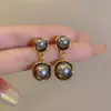 Nuevos pendientes grises estilo francés para mujer, elegantes, retro, con pasador de plata S925, pendientes de perlas de nicho de lujo ligero