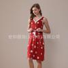 Vestido Nuevo de Modal Rayón para Mujer Primavera/Verano 2026 con Ribete de Encaje, Hombro Ancho, Cintura Estampada con Cordón, Bolsillo Doble