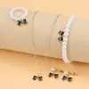 Juego de Joyería Sencillo de Mariposa Ins Pulsera de Perlas de Moda Anillo Collar de Mariposa con Goteo de Aceite Lindos Pendientes para Mujeres