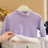 Novo moletom de fleece forrado estilo coreano com bordado de coelho para outono e inverno para meninas, roupa infantil fofa e moderna