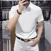 Camisa Polo Masculina de Manga Curta, Cor Sólida, Não Amassa, de Alta Qualidade, Verão, Seda Gelo Fina, Elástica, Respirável, Casual, com Gola