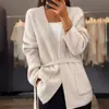Comercio Exterior Ropa de Mujer 2024 Otoño e Invierno Nuevo Cardigan de Punto Grueso Color Sólido con Cordones Bolsillo de Solapa Suelto Pantalones Chaqueta Suéter