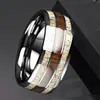 Anillo de Moda Popular Transfronterizo de Acero Inoxidable Incrustado de Dos Tonos con Veta de Madera de 8 mm Color Acero Esférico Tres Ranuras Madera Blanca y Caoba