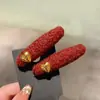 Grampo de Cabelo Vermelho com Design de Coração e Letra Dourada para Atmosfera de Ano Novo, Grampo de Franja de Alta Qualidade, Penteadeira para Cabelos Soltos
