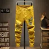 Jeans de Algodão Verde com Bordado Slim Fit Masculino Marca Tide da Moda de Comércio Exterior da Primavera Calças Juvenis Atacado