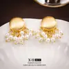 Pendientes de Borla Geométricos de Perla Cepillada, Pendientes Clip-On de Bobina de Mosquito de Lujo Ligero de Gama Alta, Exquisitos Accesorios de Oreja de Moda, Venta al por Mayor Transfronteriza