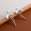 Brincos Longos Estilo Ballet com Tassel de Pérolas e Laço Clipe de Bobina de Mosquito Sem Furo para Rostos Quadrados e Redondos